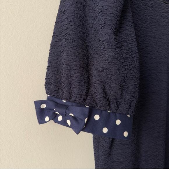 Vintage 1980s David Warren Union Label Dress Drop Waist Polka Dot bow sleeve EUC - Picture 5 of 12